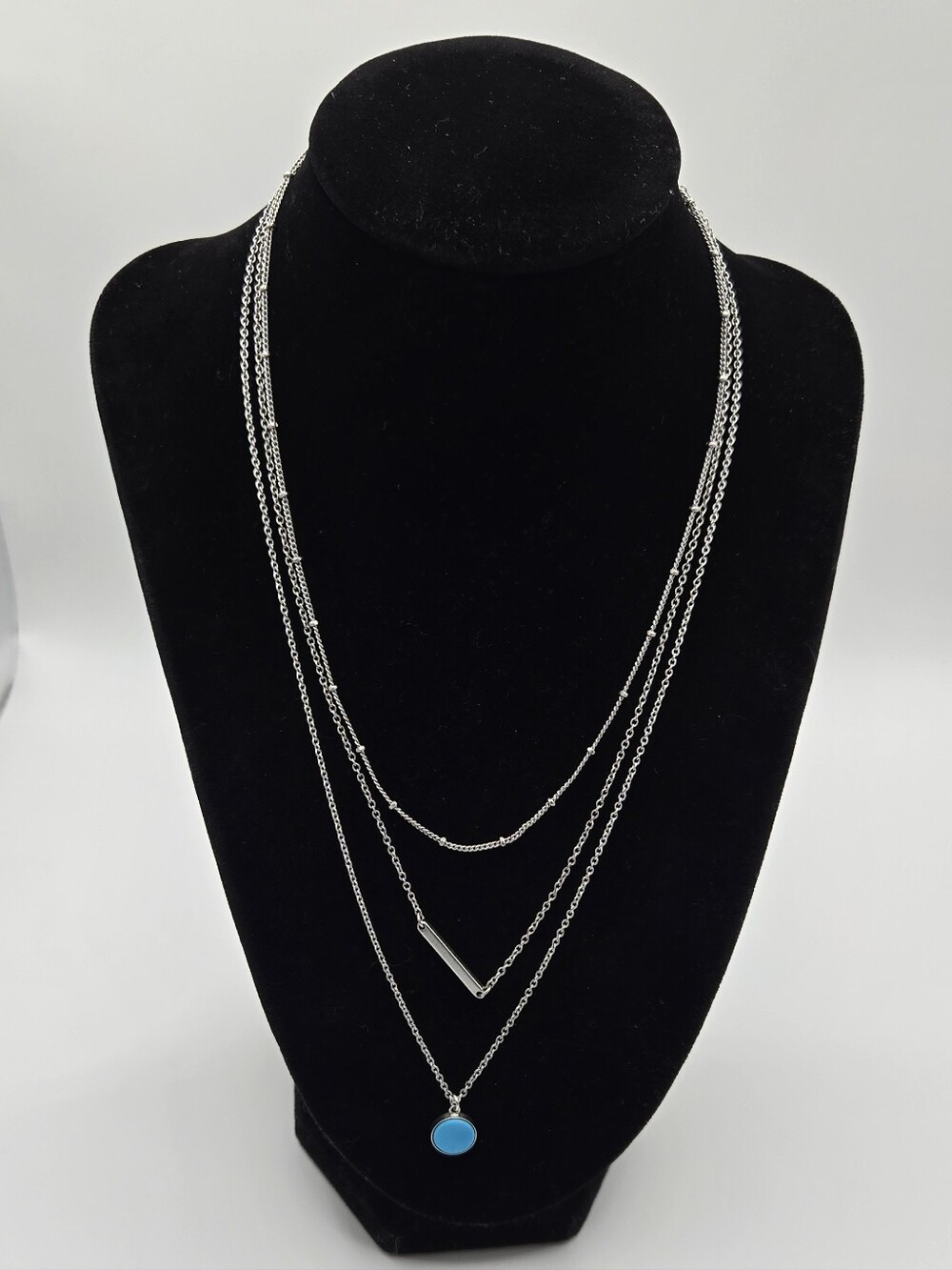 Sterling Silver Multi-Layer Necklace with Sleeping Beauty Turquoise Pendant